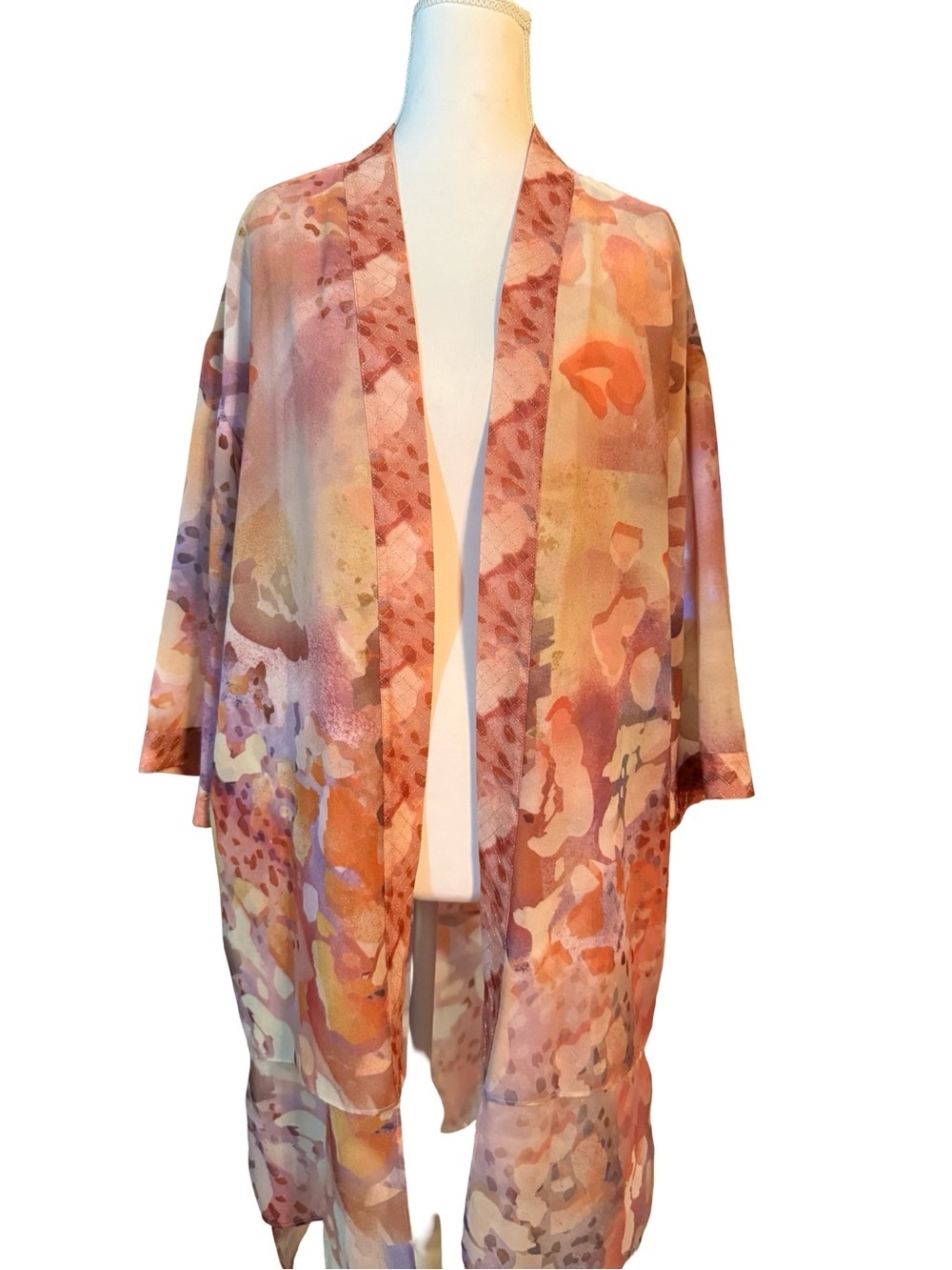 Soft Surroundings Watercolor Kimono Duster Cardigan Sheer Boho Layering Piece S